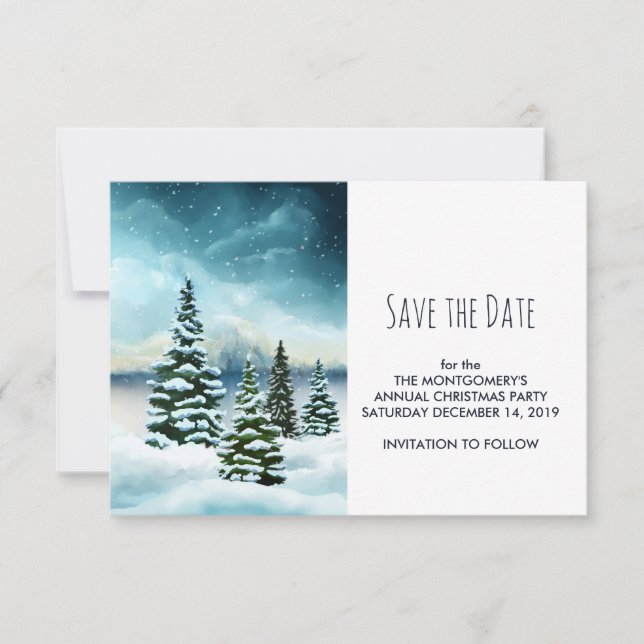 Save The Date Pittoresque Winter Wonderland aquarelle peinture (Devant)