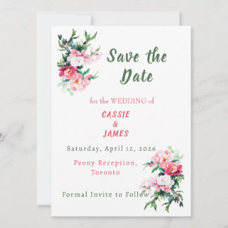Save The Date Pivoine rose tendre et floral eucalyptus