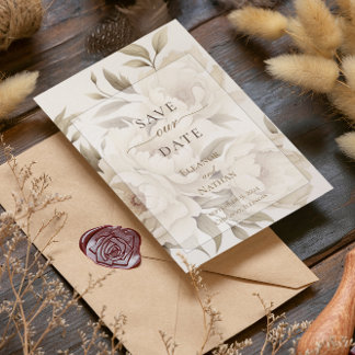 Save The Date Pivoines Romantiques Beige Floral Mariage Vintage 