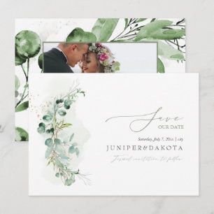 Save The Date PixDezines Aquarelle Eucalyptus Wreath Vert