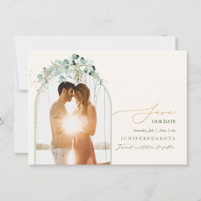Save The Date PixDezines Aquarelle Eucalyptus Wreath Vert (Devant)
