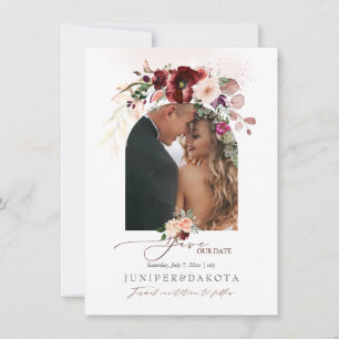 Save The Date PixDezines Aquarelle Marsala Rouge Amour d'Automne
