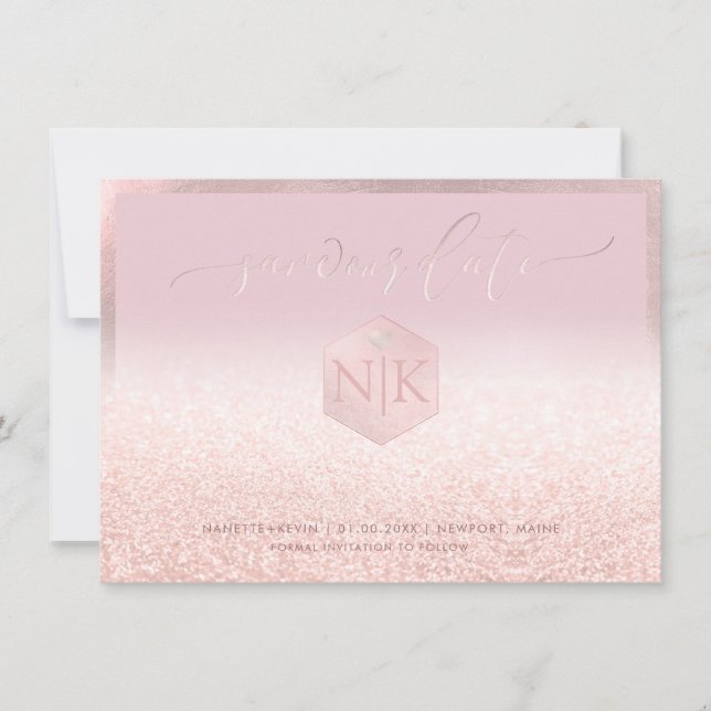 Save The Date PixDezines Blush Flesh Parties scintillant rose En (Devant)