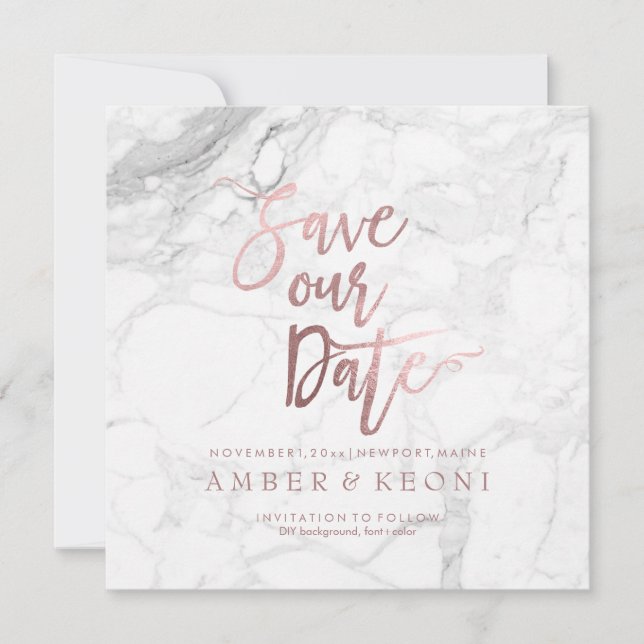 Save The Date PixDezines Enregistrer la date Faux Rose Gold+Marb (Devant)
