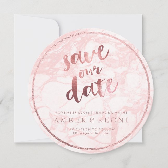 Save The Date PixDezines Enregistrer la date/Rose or/marbre rose (Devant)