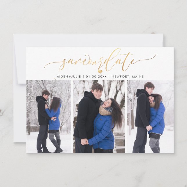 Save The Date PixDezines Faux Gold Moderne Brush Script (Devant)