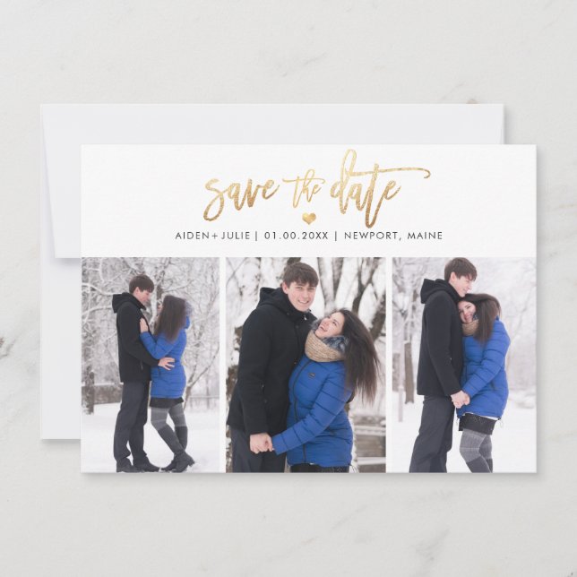 Save The Date PixDezines Faux Gold Moderne Brush Script (Devant)