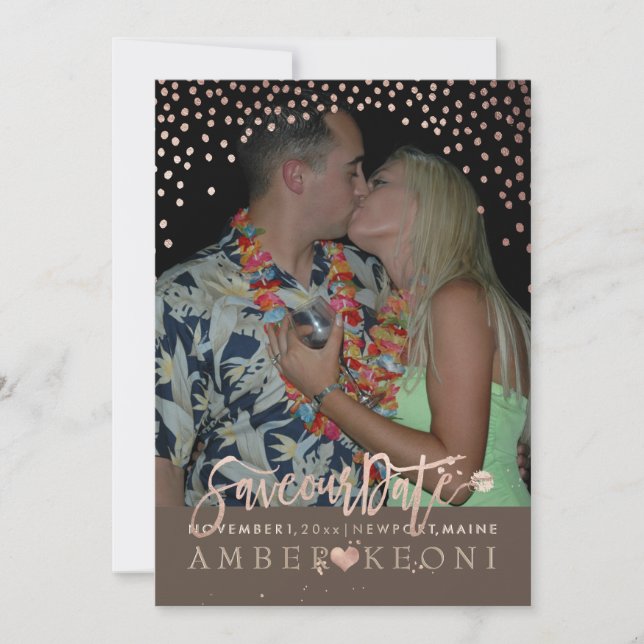 Save The Date PixDezines Faux Rose Gold Confetti/Coeur/Sauvegard (Devant)
