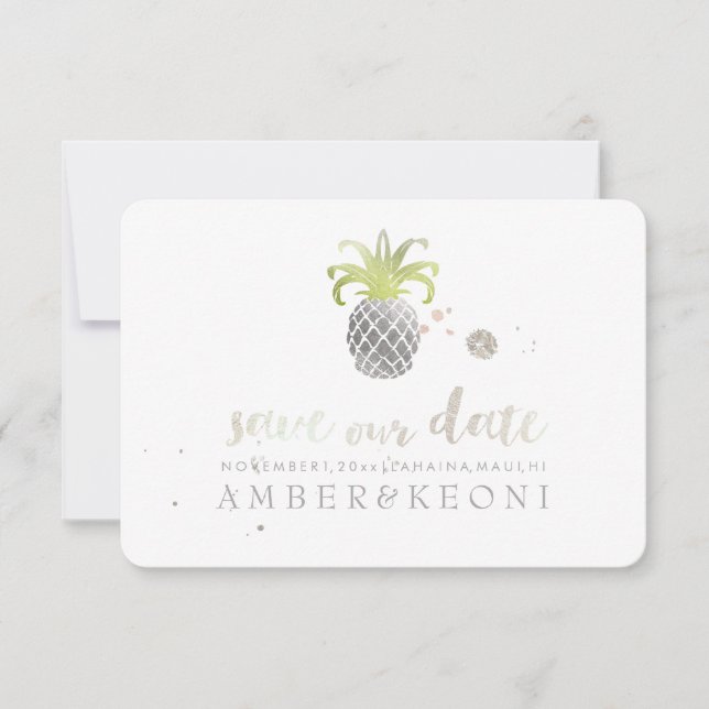 Save The Date PixDezines Faux Silver Pineapple/enregistrez notre (Devant)