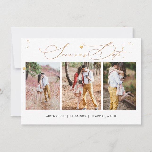 Save The Date PixDezines Luxe Calligraphie Faux Gold Heart (Devant)