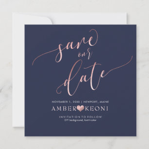Save The Date PixDezines Save Date/Faux Rose Gold/Midnight Blue