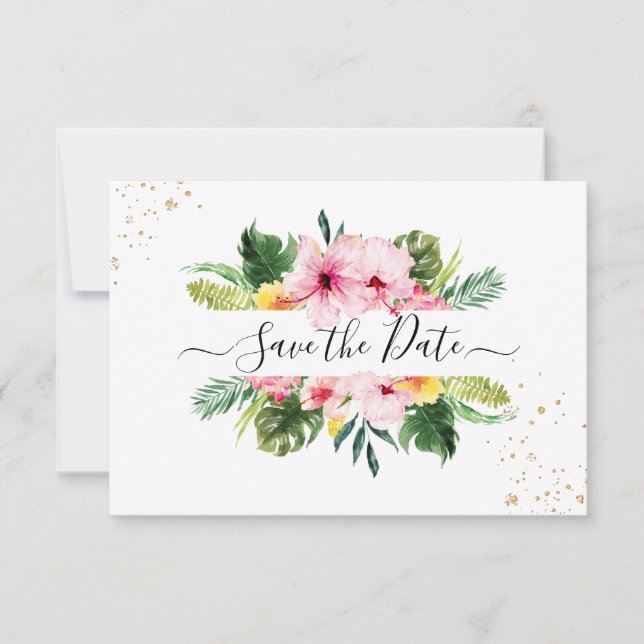 Save The Date PixDezines Tropical Floral & Foliage (Devant)