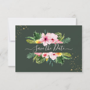 Save The Date PixDezines Tropical Floral & Foliage Hunter Green 