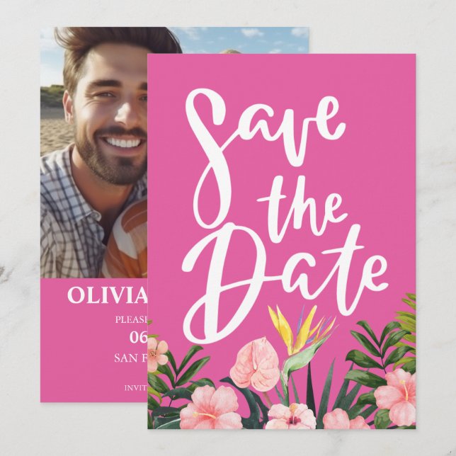 Save The Date Plage florale tropicale et mariage de destination (Devant / Derrière)