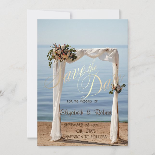 Save The Date Plage Mariage Arc Floral Économisez La Date (Devant)
