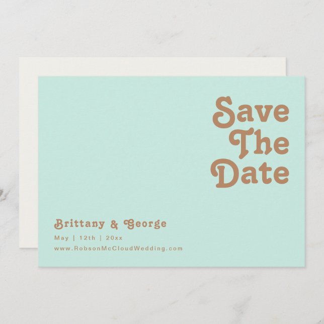 Save The Date Plage Retro | Aqua Horizontal Enregistrer La Date (Devant / Derrière)