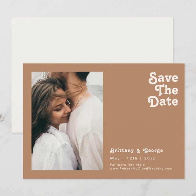 Save The Date Plage Retro | BrownPhoto Horizontal Enregistrer La (Devant / Derrière)