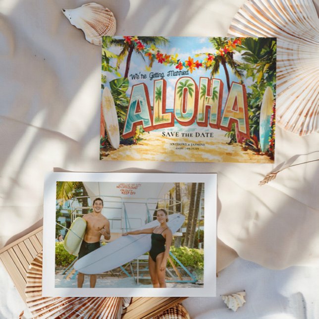 Save The Date Plage Retro | Mariage tropical Aloha (Créateur téléchargé)