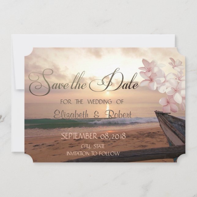 Save The Date Plage Sunset Mariage, Plumeria Enregistrer La Date (Devant)