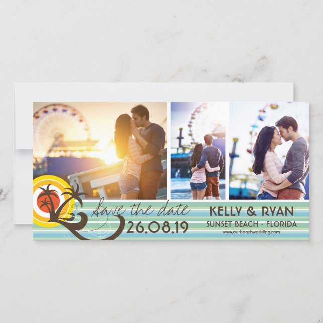 Save The Date Plage Tropical Plage Sunset Palm Trees 3 Photo (Devant)