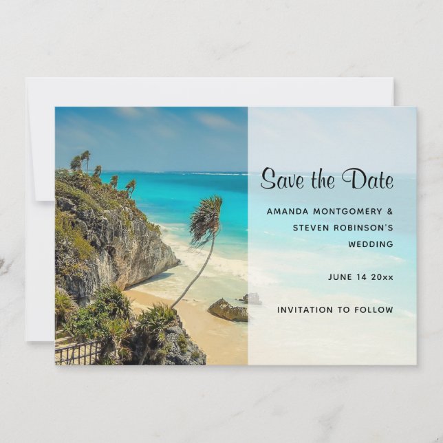 Save The Date Plage tropicale aux arbres balayés par le vent (Devant)