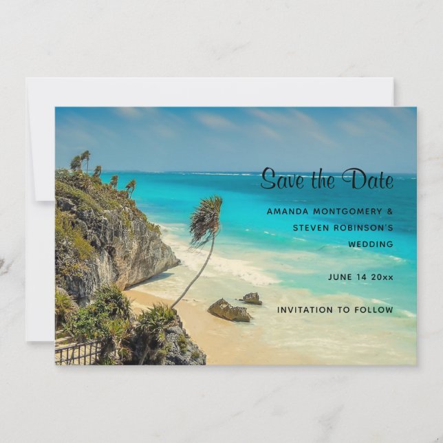 Save The Date Plage tropicale aux palmiers balayés par le vent (Devant)