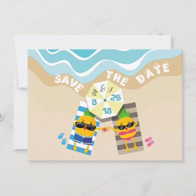 Save the Date Playful Pineapple Characters (Front)