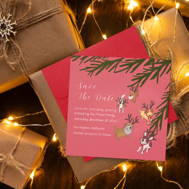 Save The Date Playful Reindeer Dogs Christmas Illustration (Créateur téléchargé)