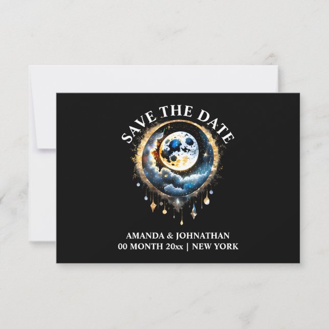 Save The Date Pleine lune céleste luna 3D phase étoile nuit (Devant)