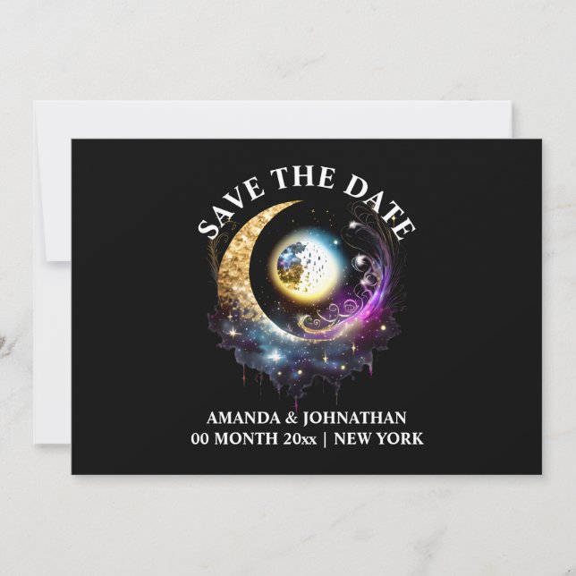 Save The Date Pleine lune noir magenta étoile nuit 5x7 (Devant)
