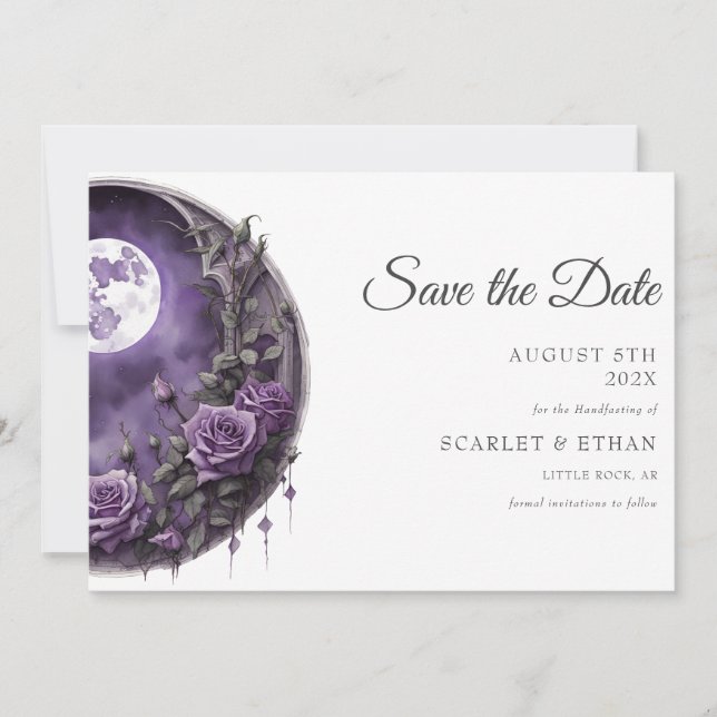 Save The Date Pleine lune Porte Jardin violet Rose Boho Handfast (Devant)