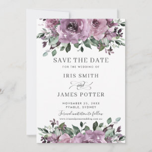 Save The Date Plum mauve rustique violet Mariage de verdure fleu