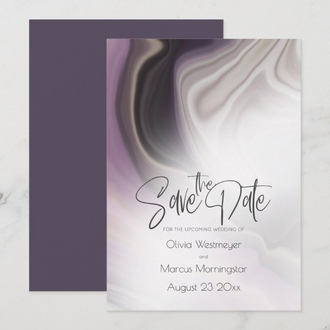 Save the Date | Plum Misty Marble  Invitation (Front/Back)