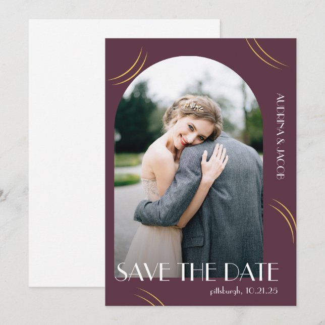Save The Date Plum Photo Big Typography Mariage (Devant / Derrière)