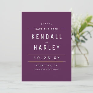 Save The Date Plum Purple Moderne Typographie Chic Simple Photo