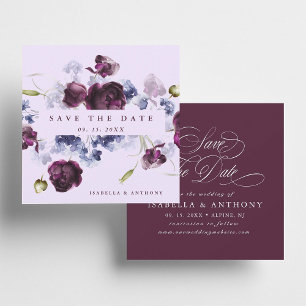 Save The Date Plum romantique violet & Indigo Mariage Floral ble