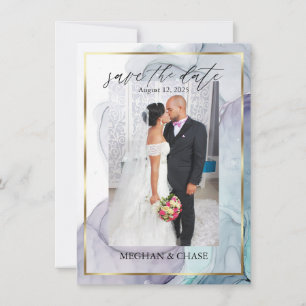 Save The Date Plum Turquoise Photo Encre d'alcool Abstraite