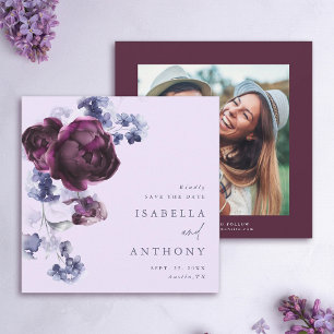 Save The Date Plum violet & Indigo Bleu Élégant Mariage floral