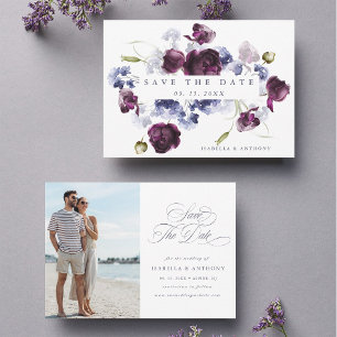Save The Date Plum violet & Indigo bleu Mariage floral photo