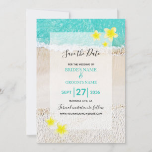 Save The Date Plumeria jaune Frangipani Plage tropicale Mariage