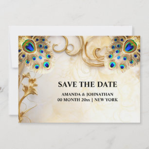 Save The Date Plumes de paon nature luxueuse plumage d'oiseau 5x