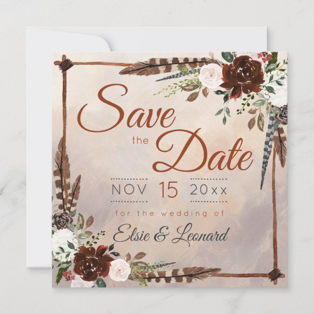 Save The Date Plumes Rustiques de la Forêt et Floraison (Devant)