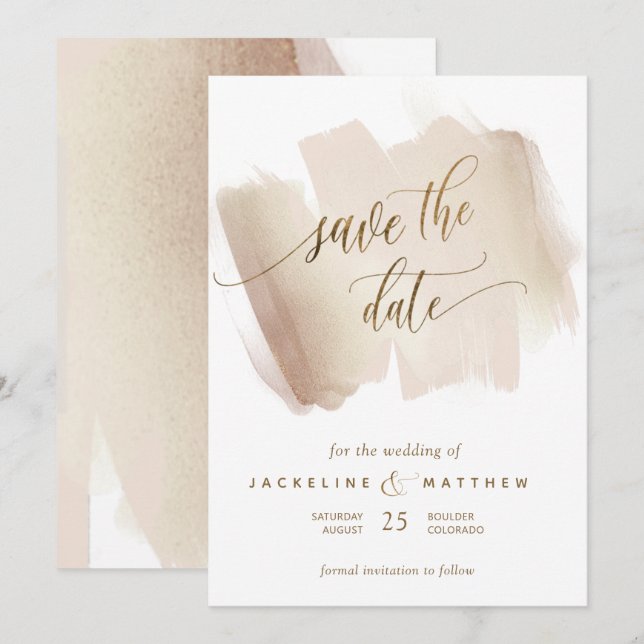 Save The Date Poche et Terracotta Brush Strokes Mariage minimal (Devant / Derrière)