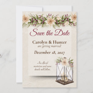 Save The Date Poinsettia & Berries Mariage élégant