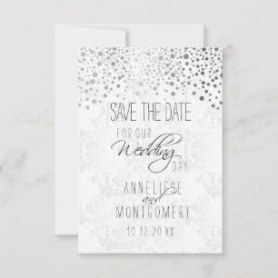 Save The Date Points Confetti Argent Élégants Texture blanche