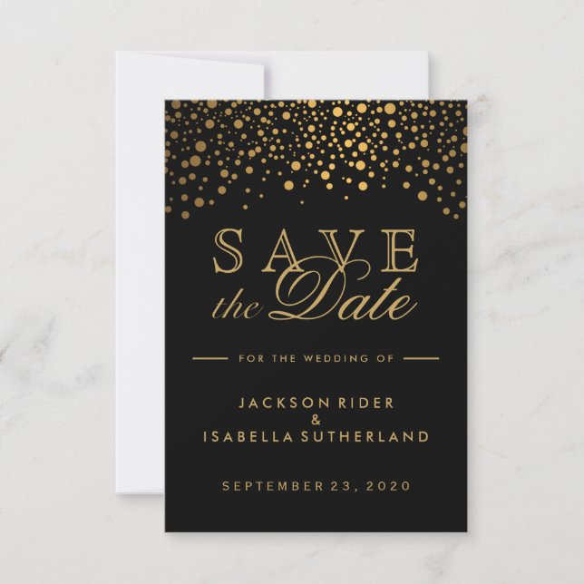 Save The Date Points Confetti Foil Noir et Or (Devant)