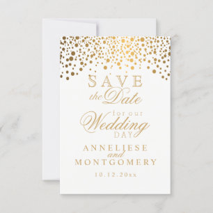 Save The Date Points Confetti Or Élégants Blanc