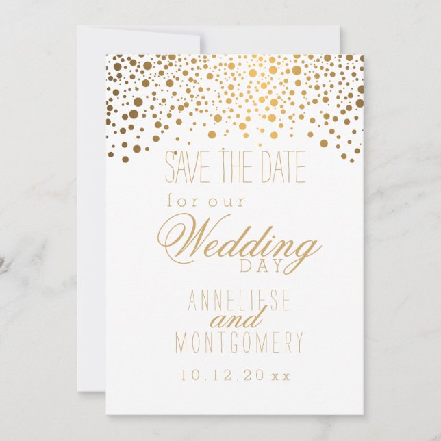 Save The Date Points Confetti Or Stylish sur Blanc (Devant)