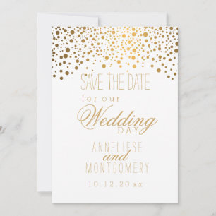Save The Date Points Confetti Or Stylish sur Blanc
