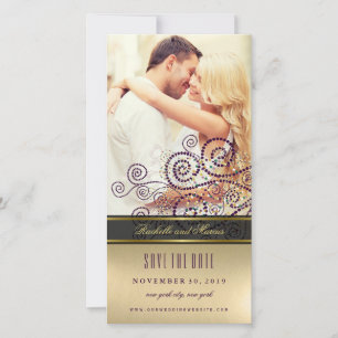 Save The Date Points Spiraux Boho Purple & Or Élégant Photo Chic